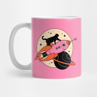 Space Walker Black Cat in pink Mug